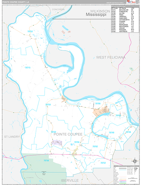Pointe Coupee County, LA Wall Map
